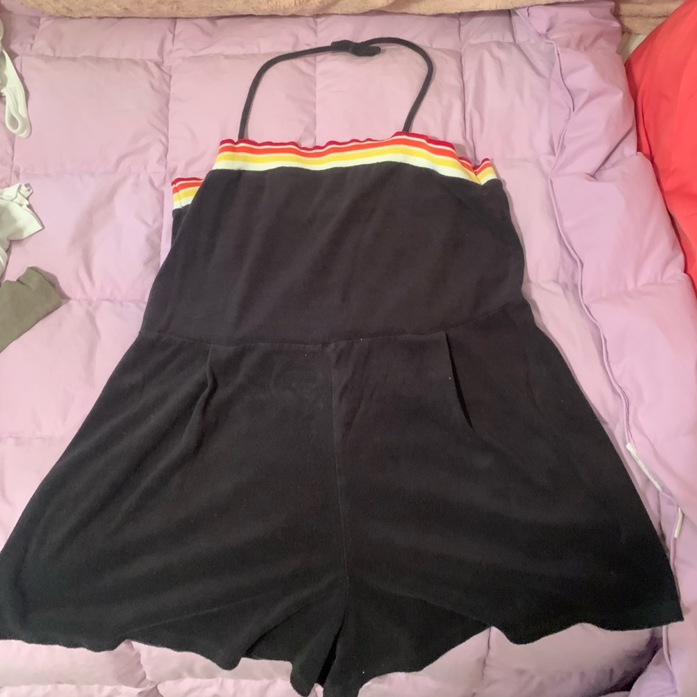Halter, terry cloth black romper.